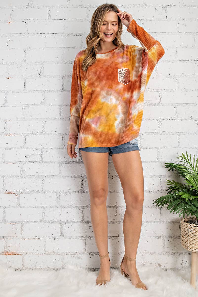 TIE DYE WAFFLE DOLMAN TOP