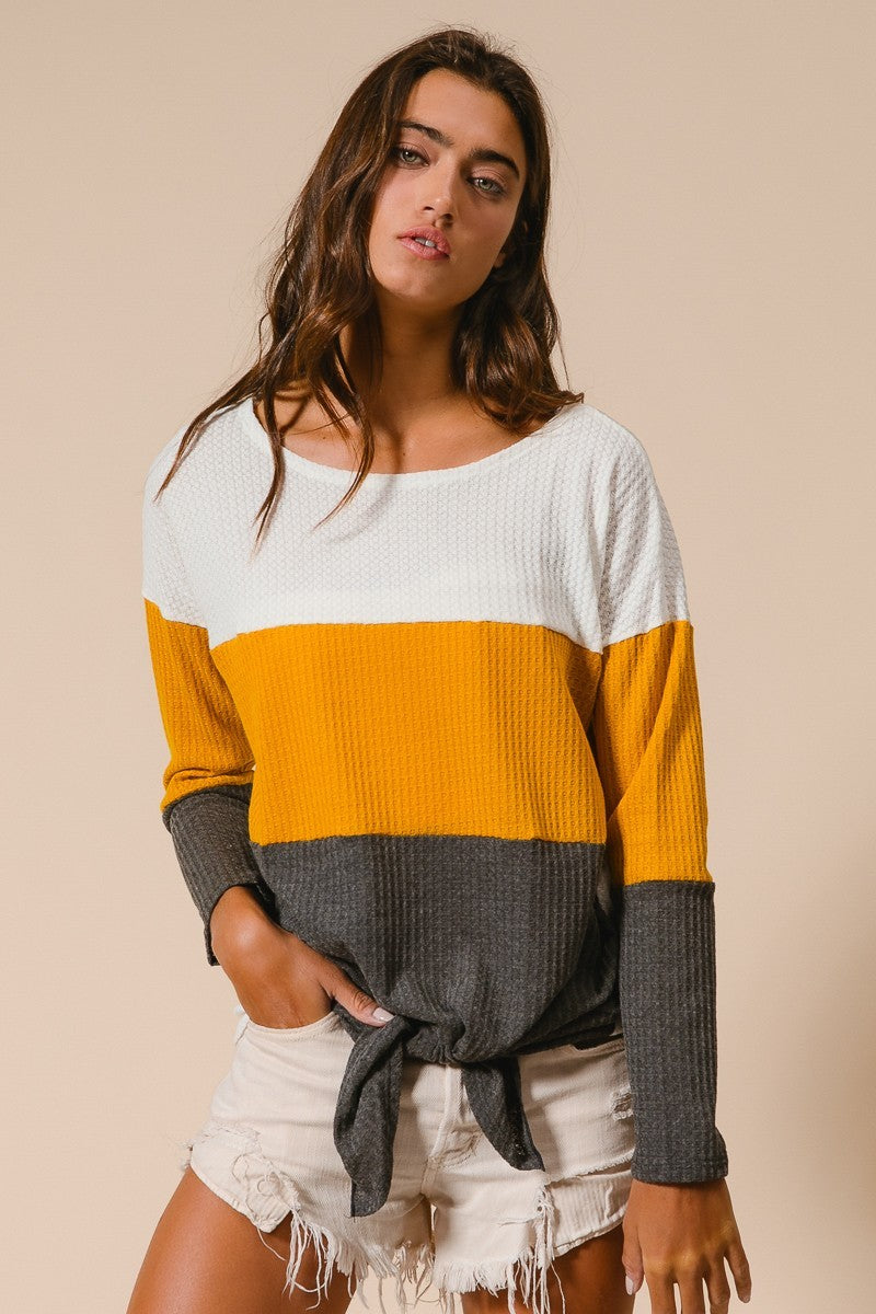 Color Block Waffle Top