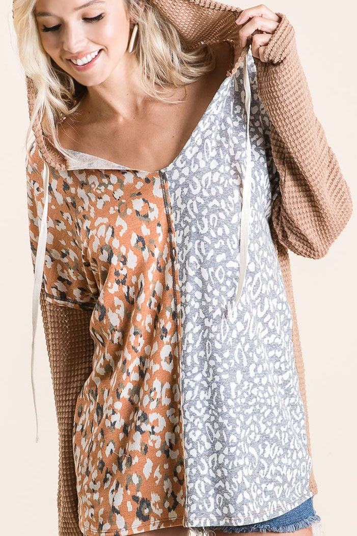 Popcorn Waffle Knit Hoodie