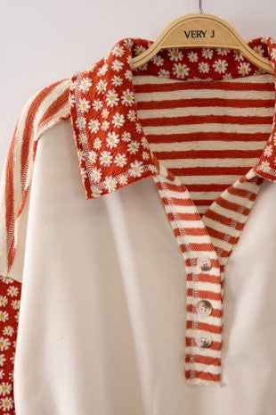 Very J Collar Sleeve Patchwork Top