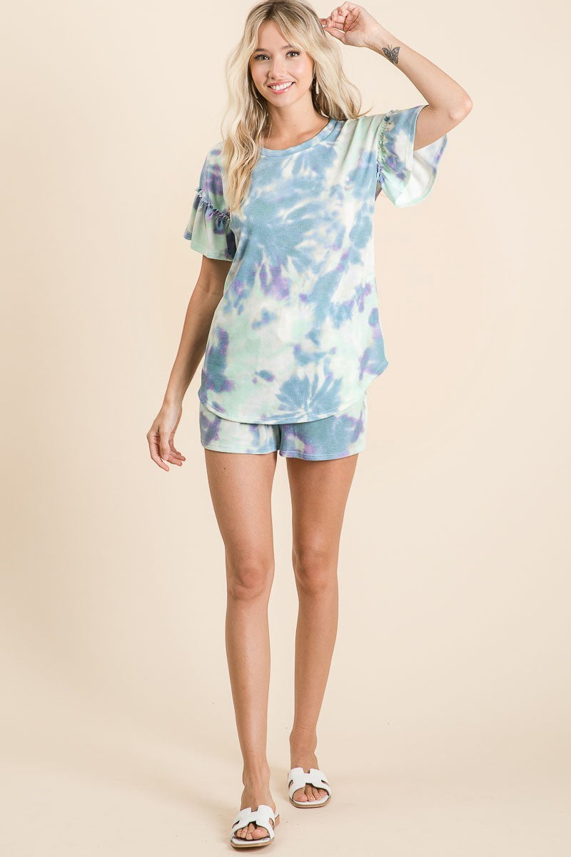 Tie Dye Textured Ruffle Set