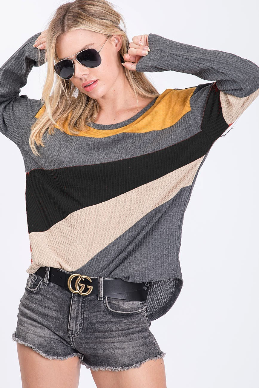 Waffle Color Block Top