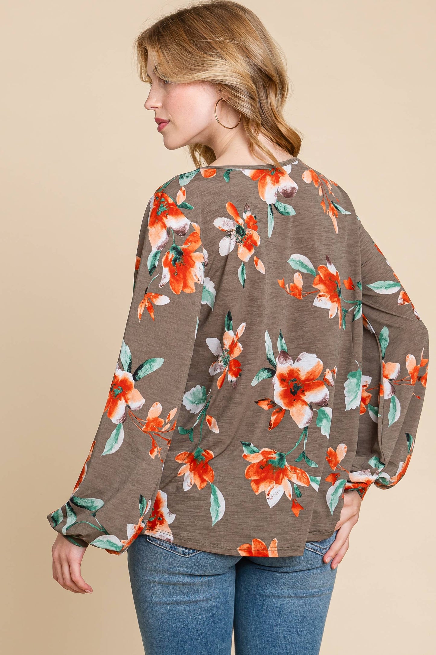 FLORAL PUFF SLEEVE TUNIC TOP