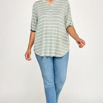 Striped Henley with Rolled Sleeve