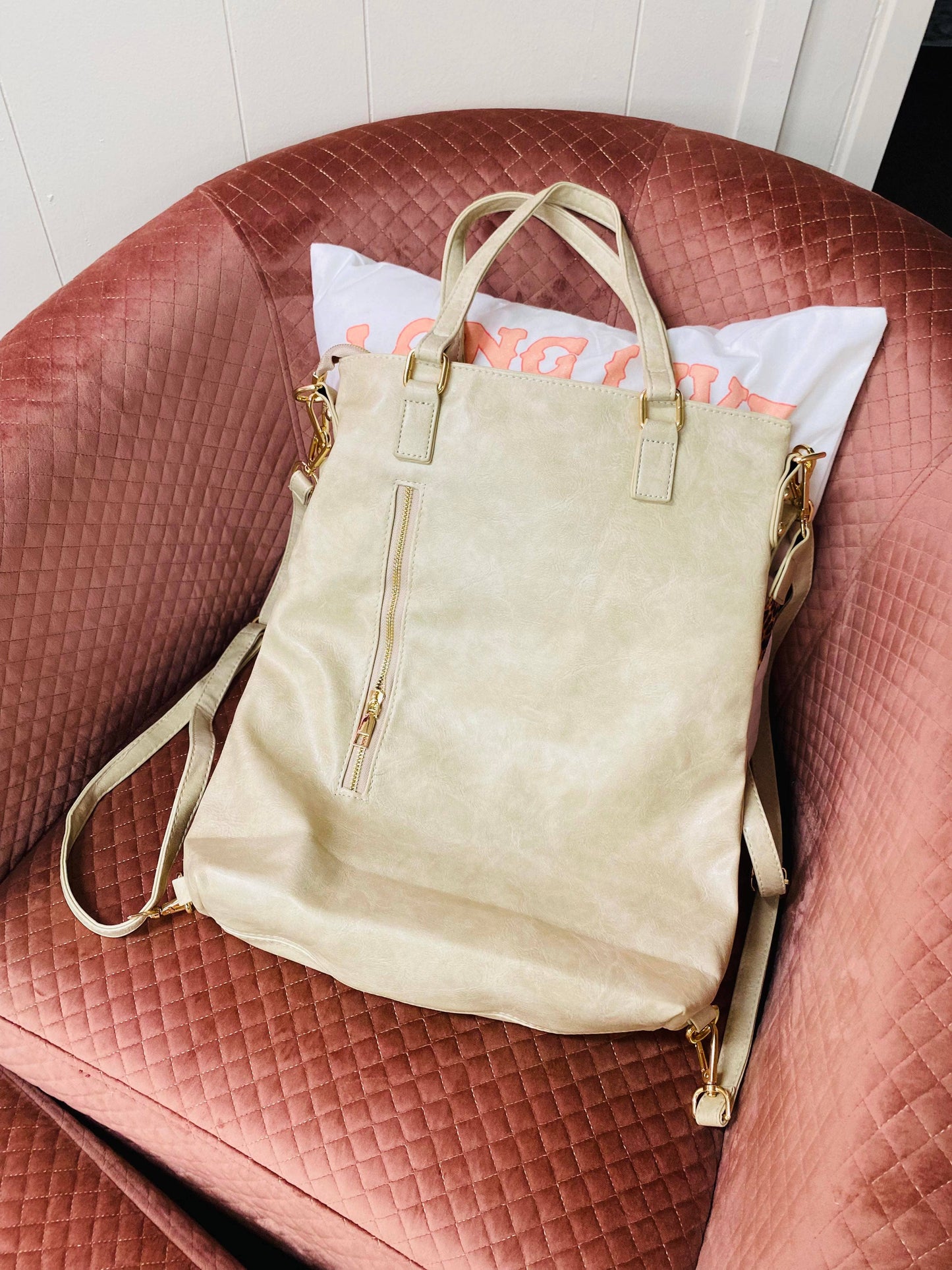 Vegan Leather Backpack Convertible Crossbody Bag