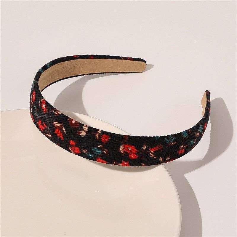 Retro Corduroy Floral Print Plaid Headband