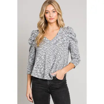Black/Gray Puff Sweater Top