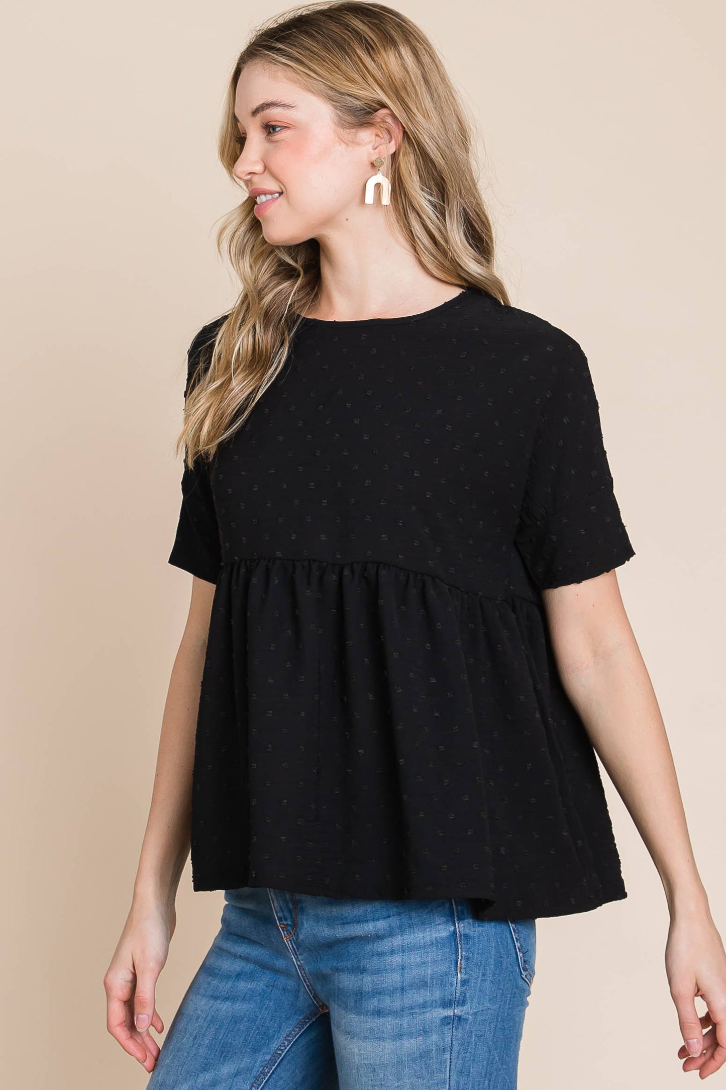 TEXTURED PEPLUM TOP
