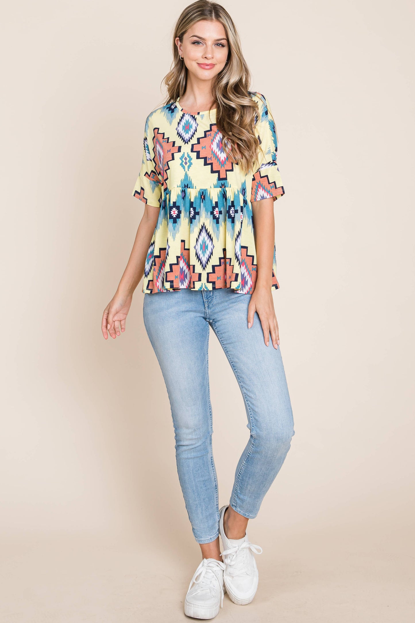 AZTEC PRINT PEPLUM TOP