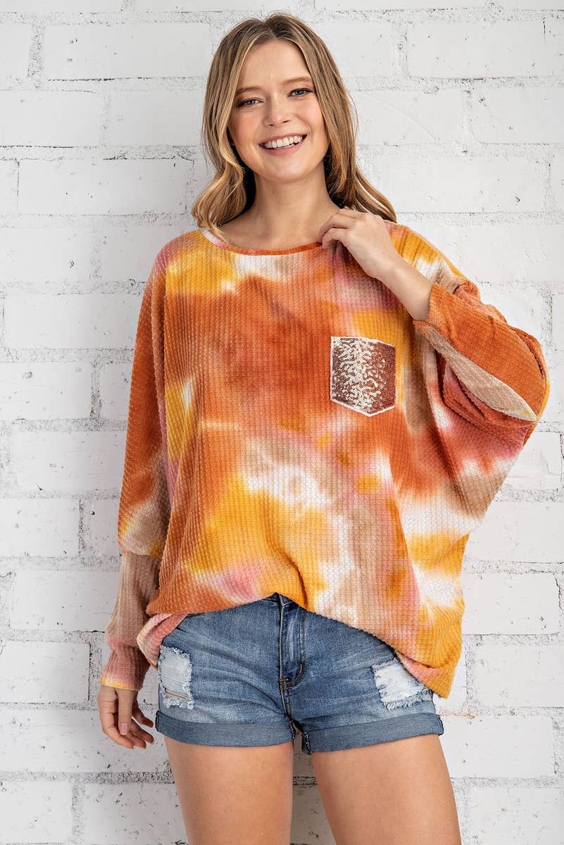TIE DYE WAFFLE DOLMAN TOP