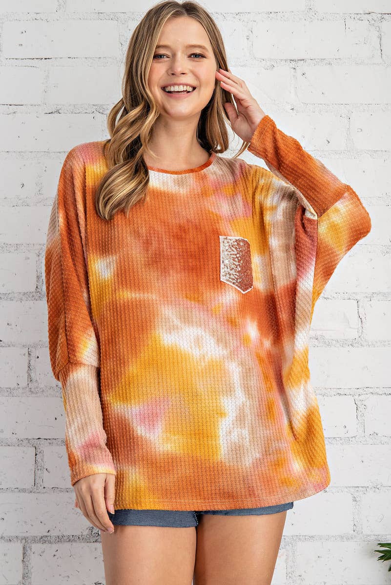 TIE DYE WAFFLE DOLMAN TOP