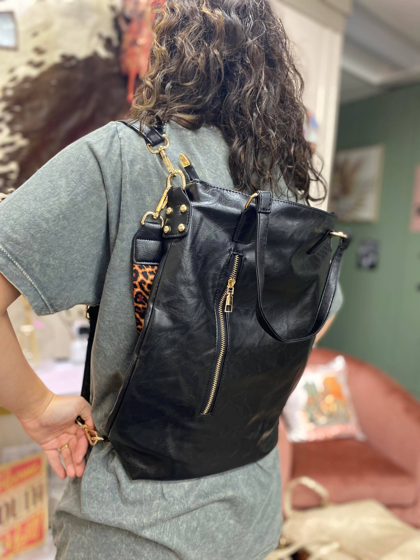 Vegan Leather Backpack Convertible Crossbody Bag