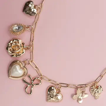 Charm Necklace Bow Heart Rhinestone Flower