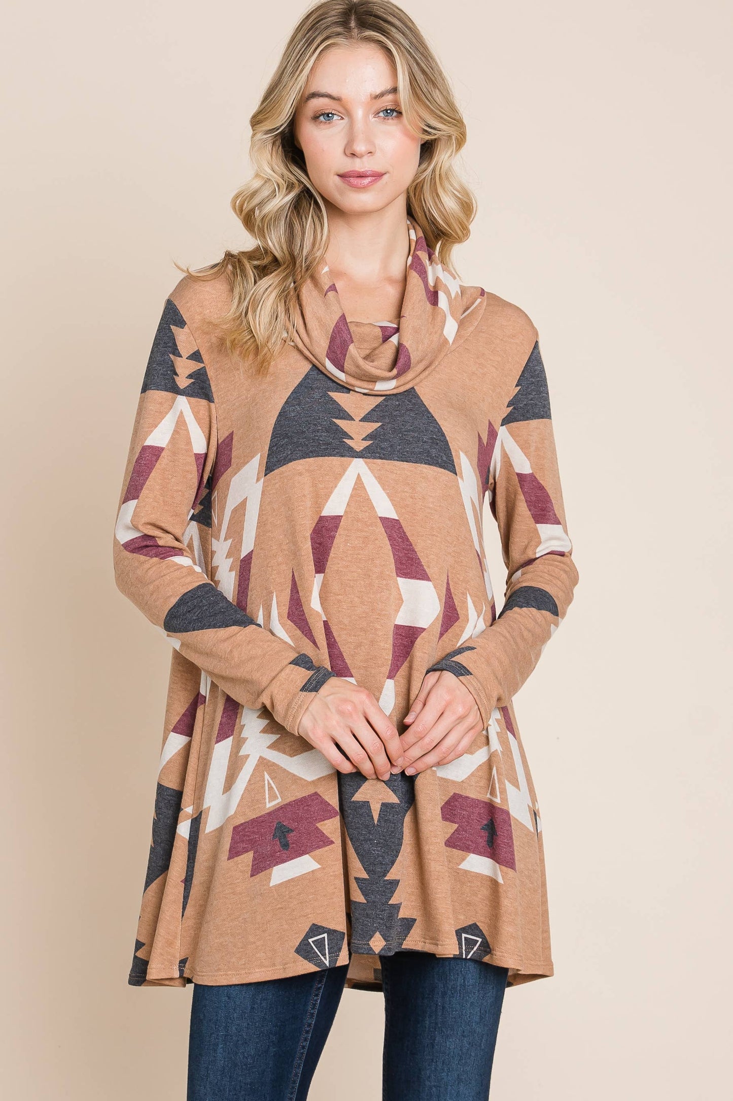 Aztec Cowl Neck Pull Over