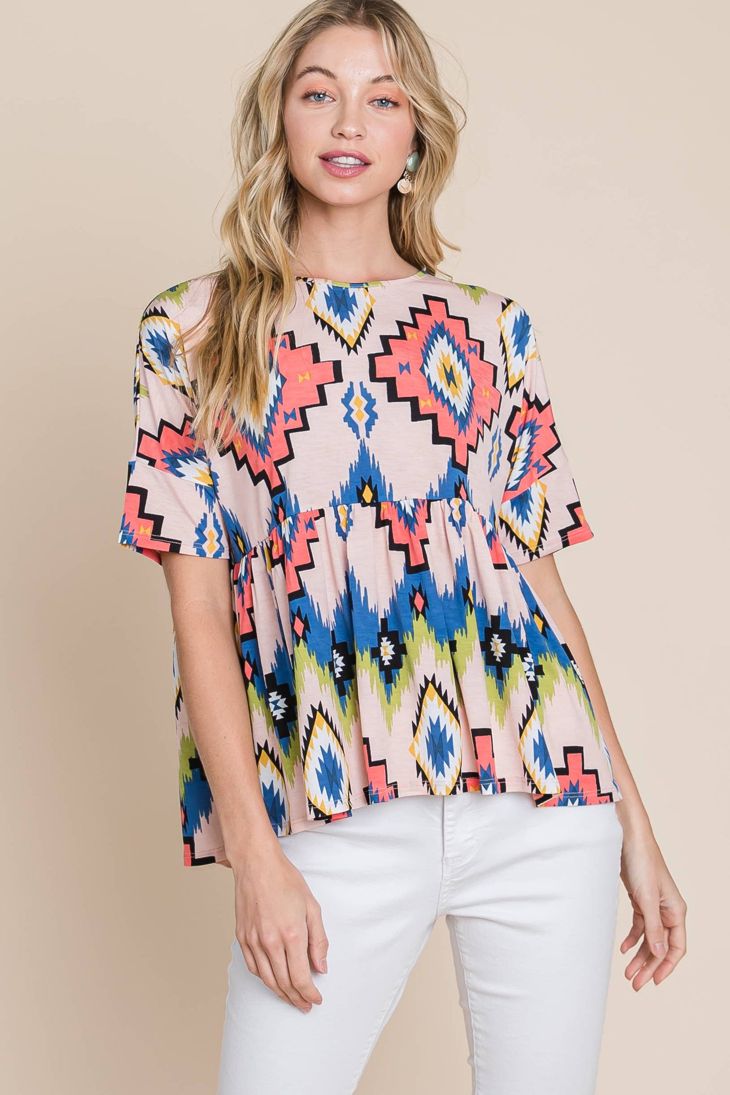 AZTEC PRINT PEPLUM TOP