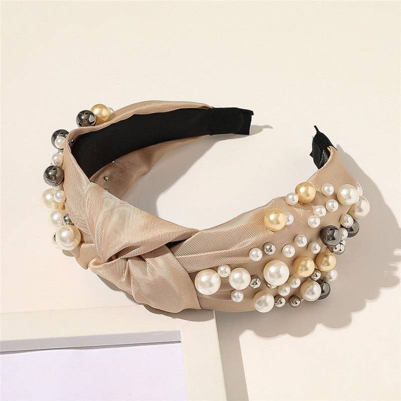 Elegant Wide Brims Pearls Knot Headband