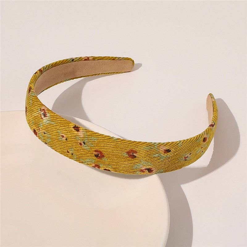 Retro Corduroy Floral Print Plaid Headband