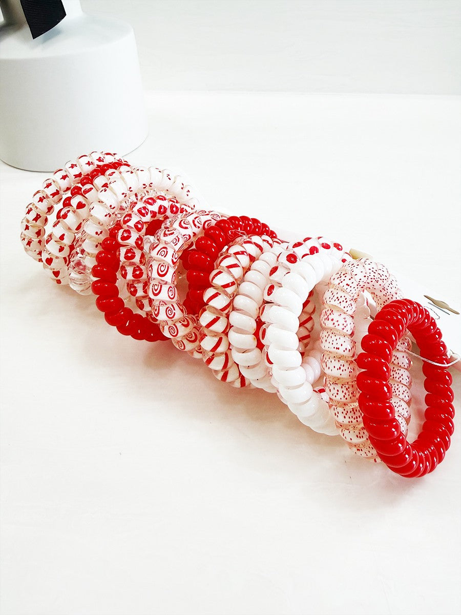 Red Color Theme Spiral Hair Ties