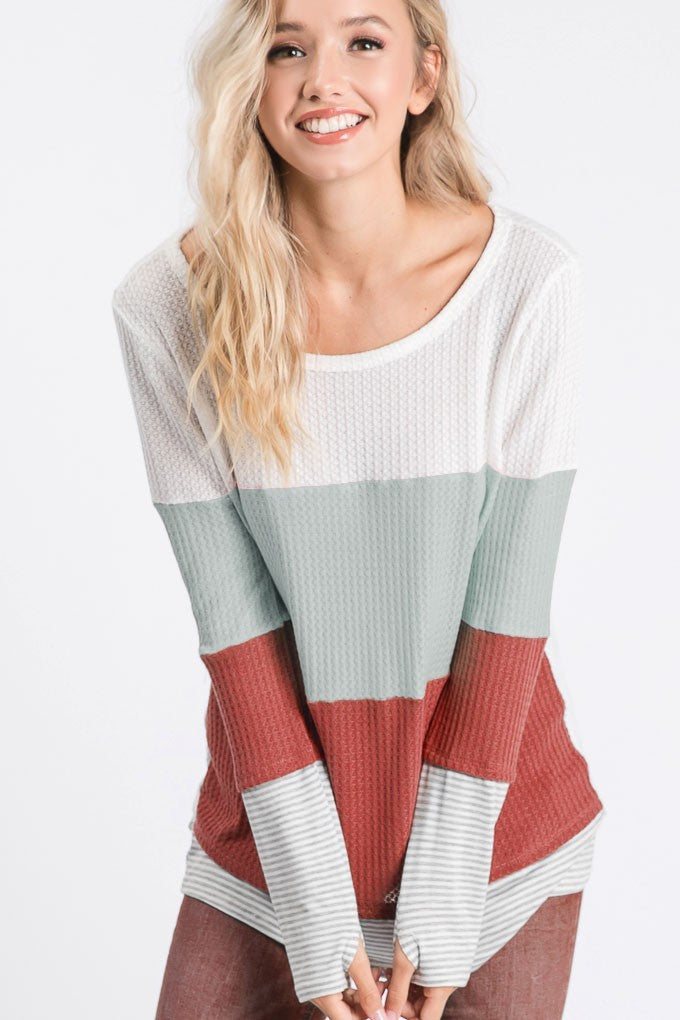 Waffle Color Block Top Pin Stripe