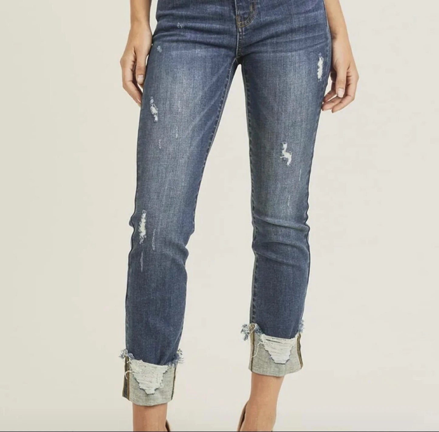 RISEN FRAYED ANKLE STRAIGHT JEANS - FB2518