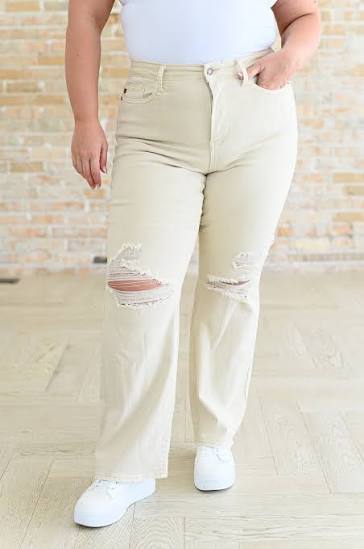 Judy Blue High Rise Distressed Jeans Bone