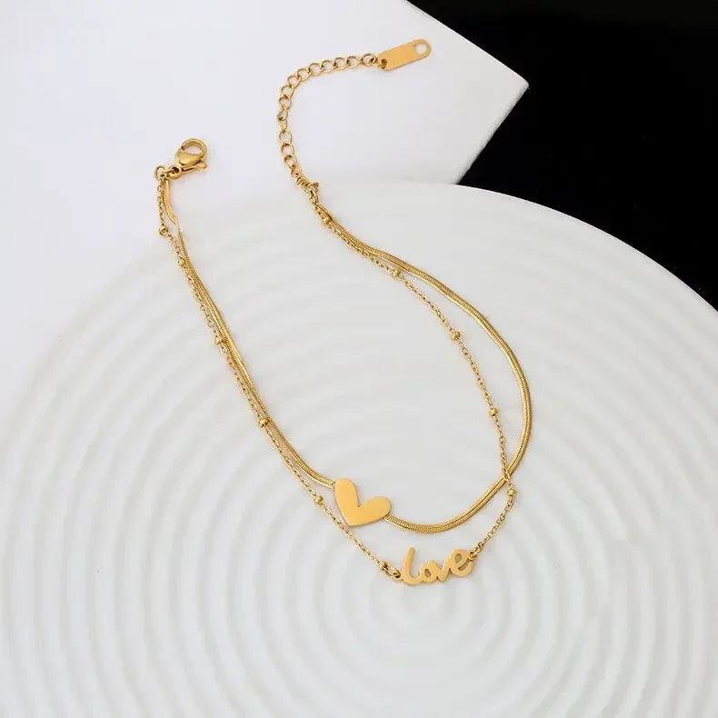 Gold Layered Heart Anklet in Stainless Steel