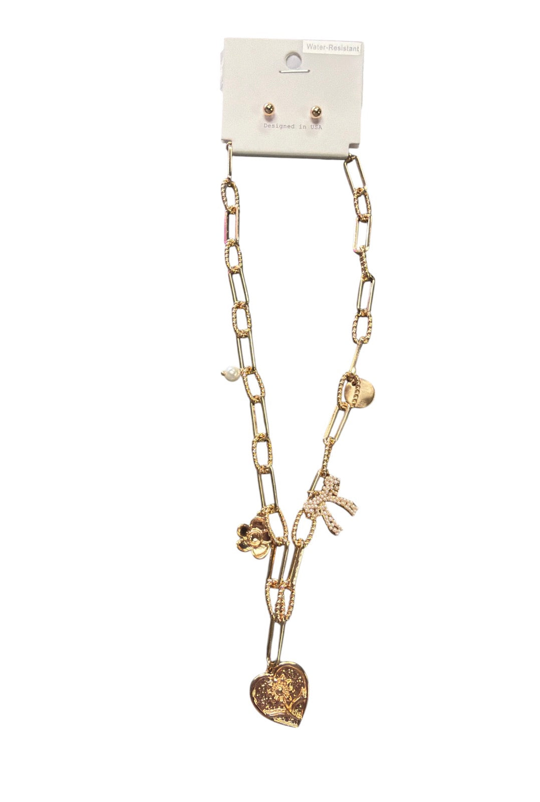 Water Resistant Charm Necklace & Studs