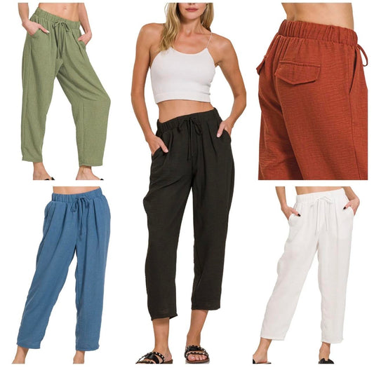 Zenana Woven Crepe Pants