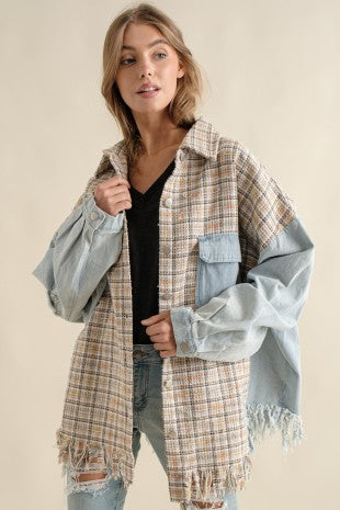 Denim Jacket Shacket Fringed Hem