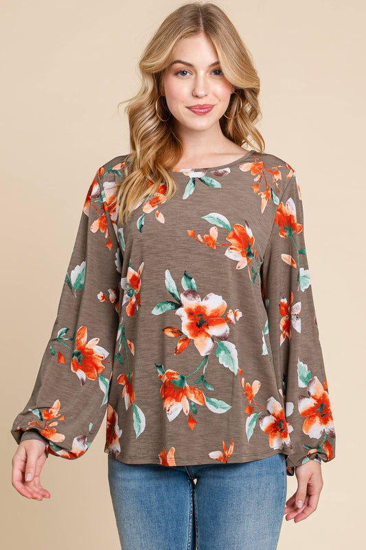 FLORAL PUFF SLEEVE TUNIC TOP
