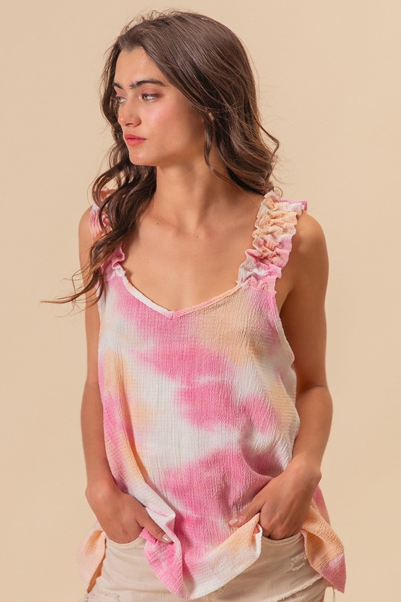 Bibi Tie Dye Textured Ruffled Sleeve