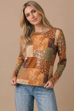 Round Neck Long Sleeve Soft Stretch Knit Top