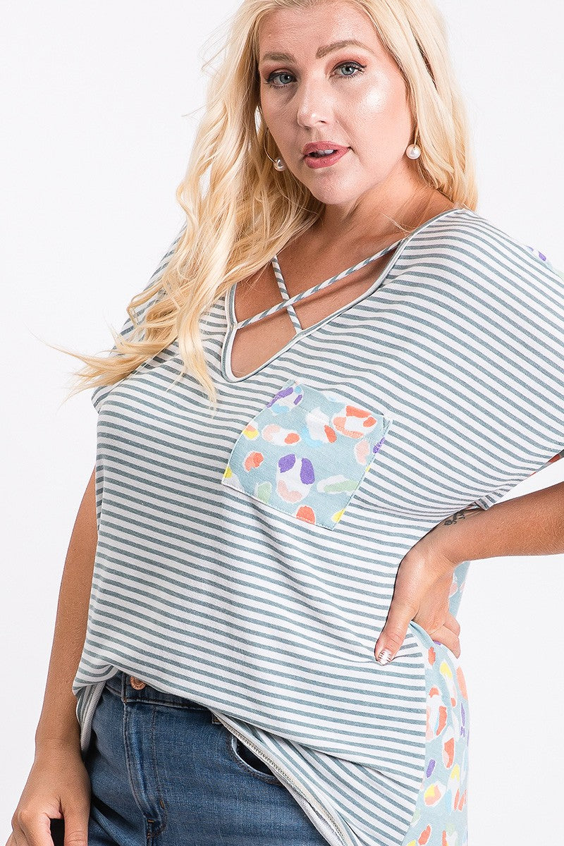 Plus Stripe & Abstract Pattern Top