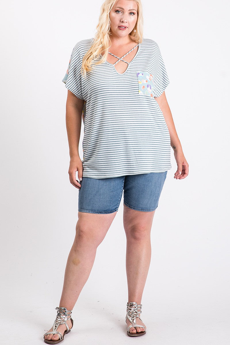 Plus Stripe & Abstract Pattern Top