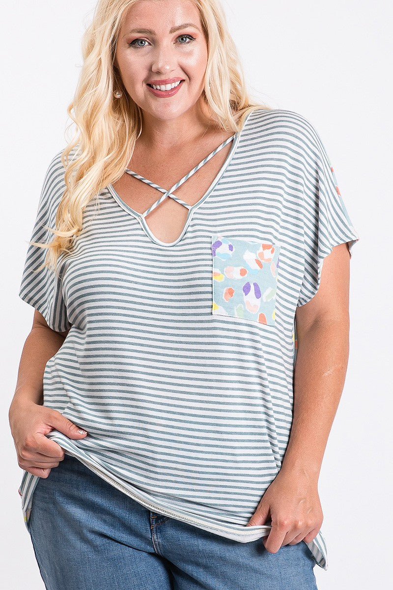 Plus Stripe & Abstract Pattern Top