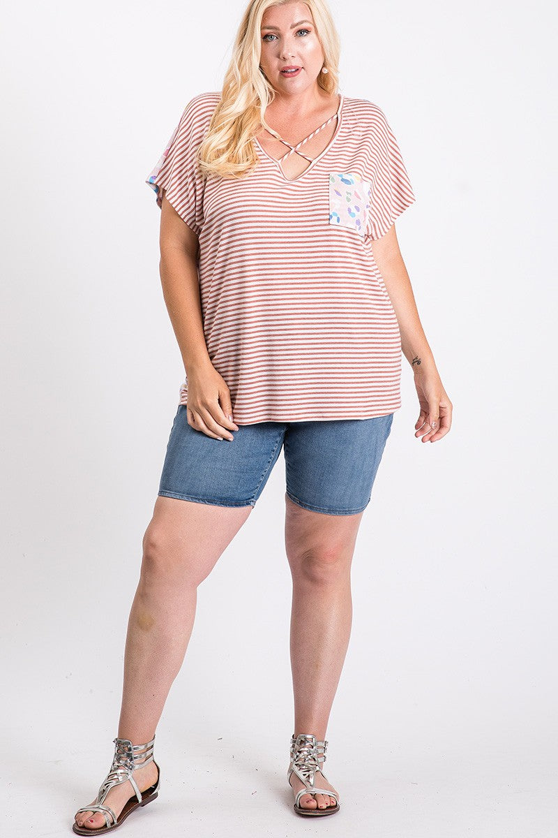 Plus Stripe & Abstract Pattern Top