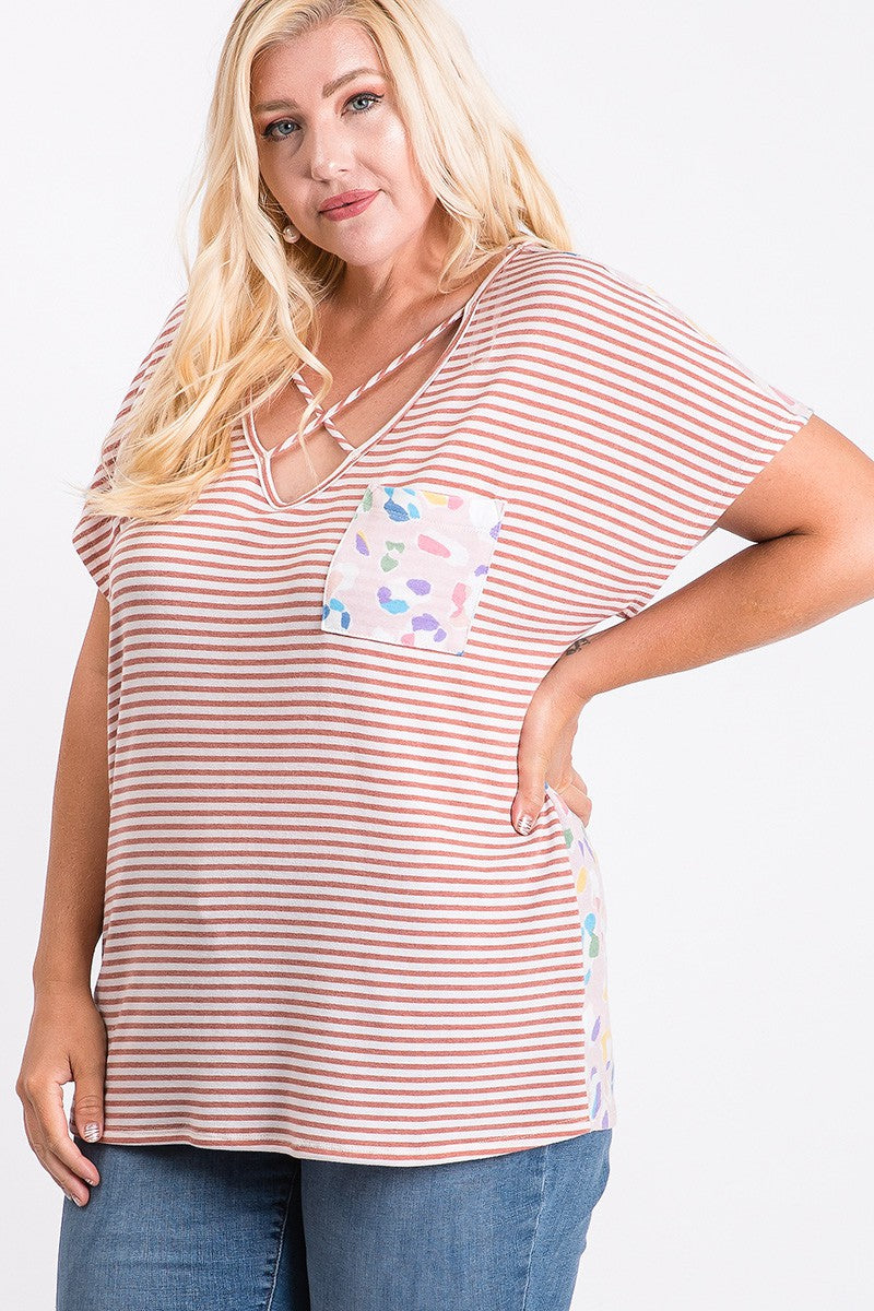 Plus Stripe & Abstract Pattern Top
