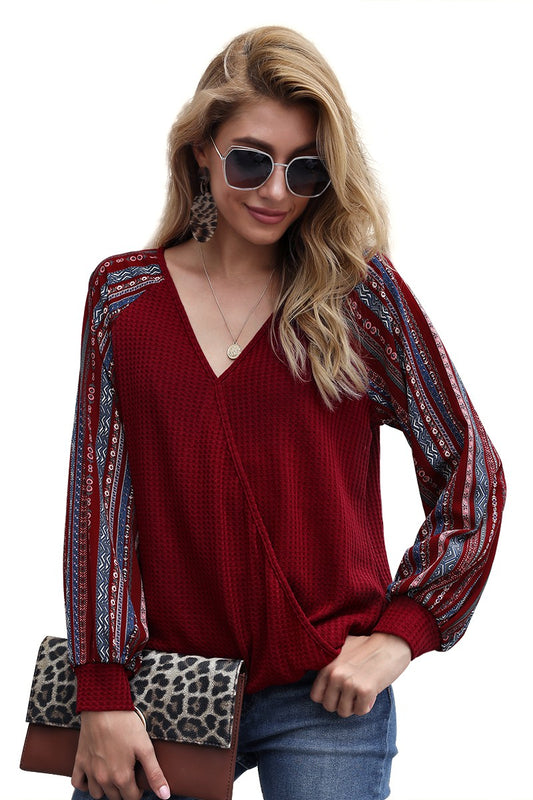 V Neck Solid Long Sleeve Loose Top