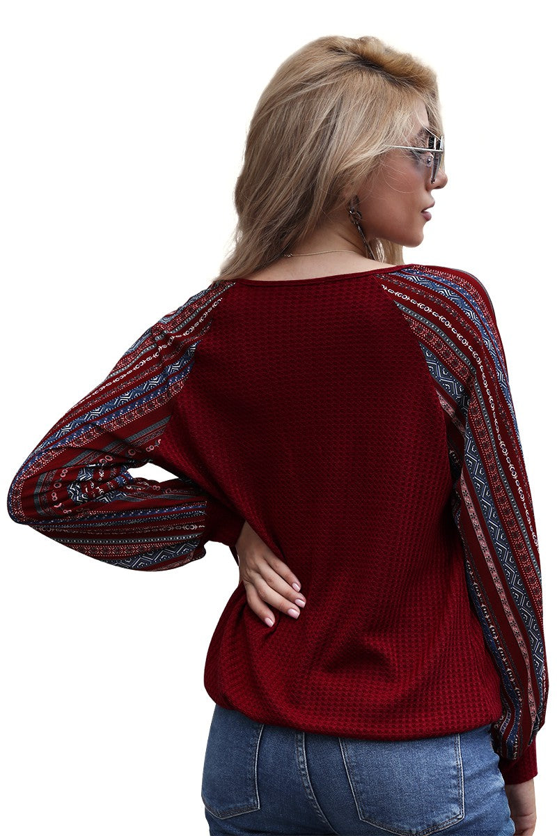 V Neck Solid Long Sleeve Loose Top