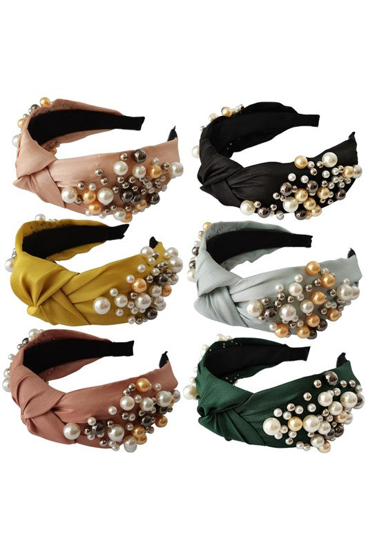Lux Faux Pearl Metallic Ball Embellished Headband