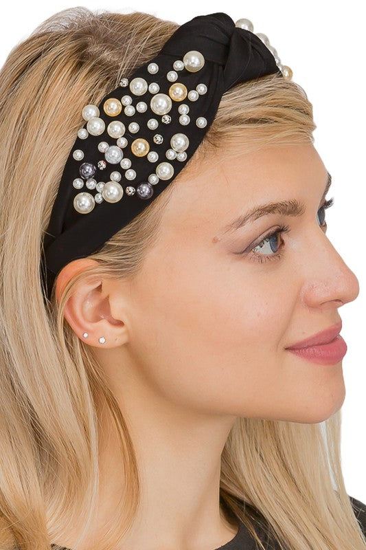 Lux Faux Pearl Metallic Ball Embellished Headband