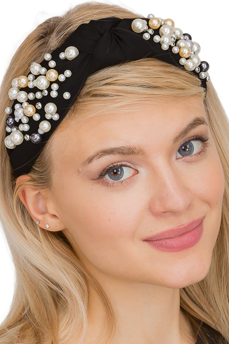 Lux Faux Pearl Metallic Ball Embellished Headband