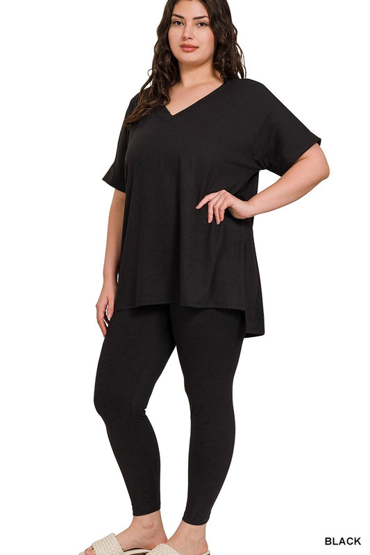 Plus Brushed Short Sleeve Set