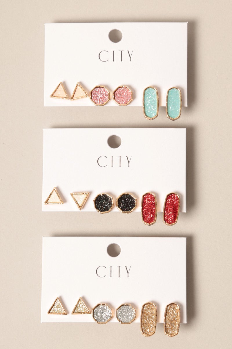 3pack Glitter Faux Post Earrings