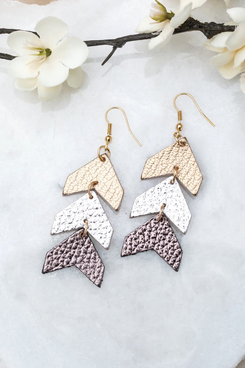 Leather Chevron Drop Earrings