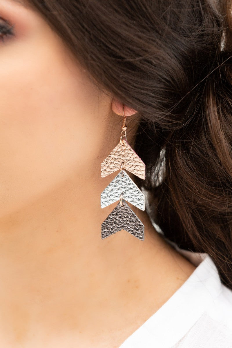 Leather Chevron Drop Earrings