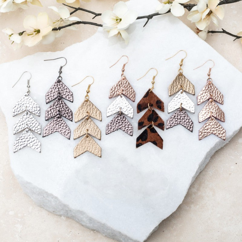 Leather Chevron Drop Earrings