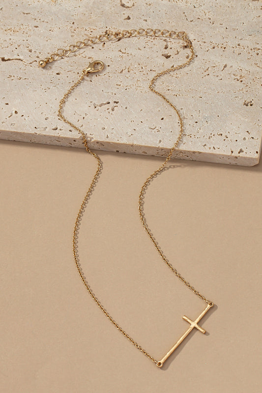 Hammered Sideway Cross Necklace