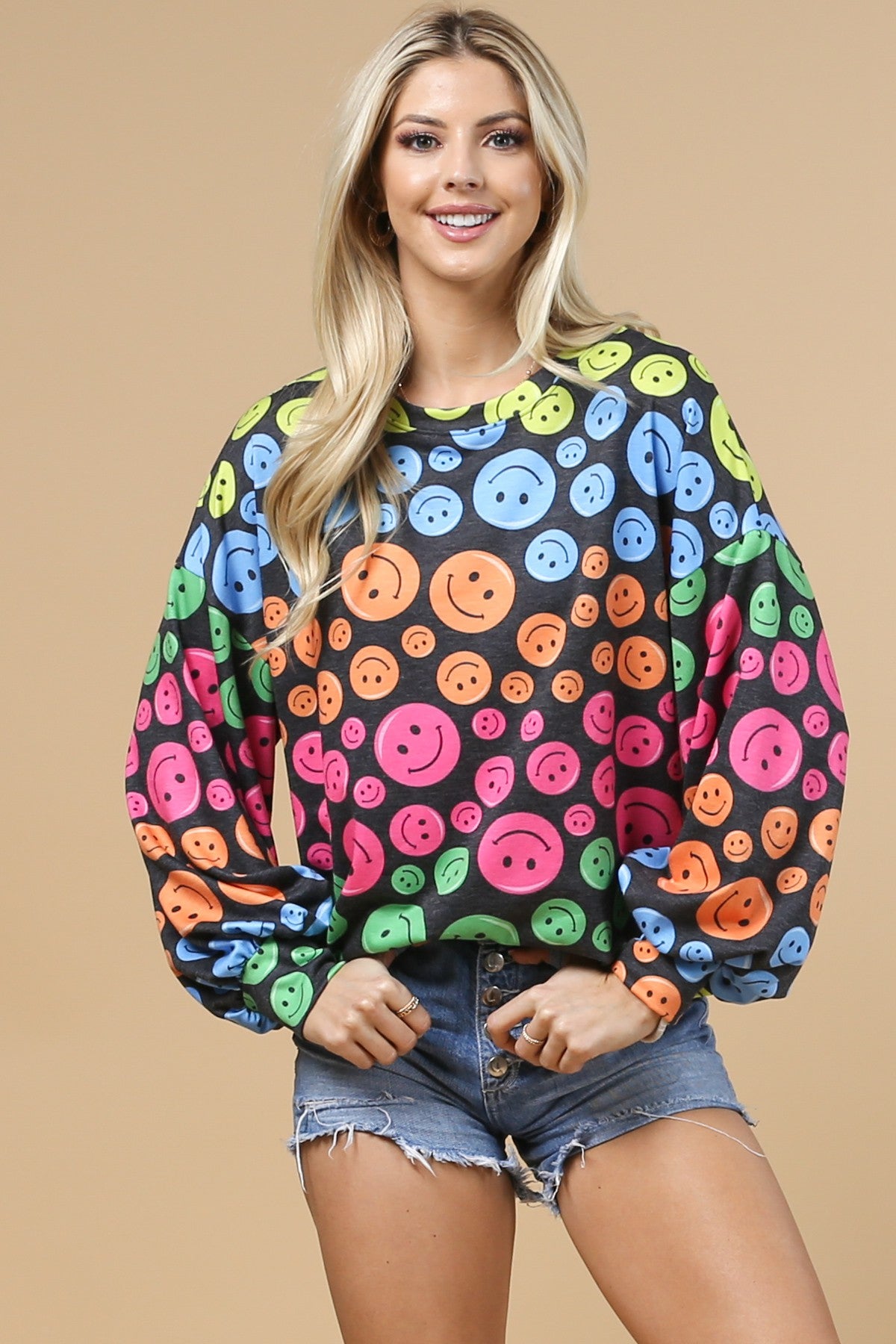 Happy Face Colorful French Terry Sweatshirt