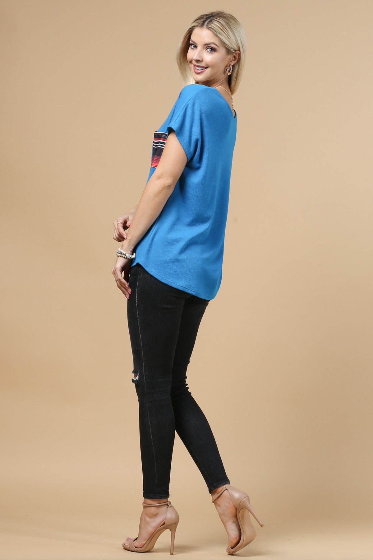 Thermal Pocket Contrast Short Sleeve Top